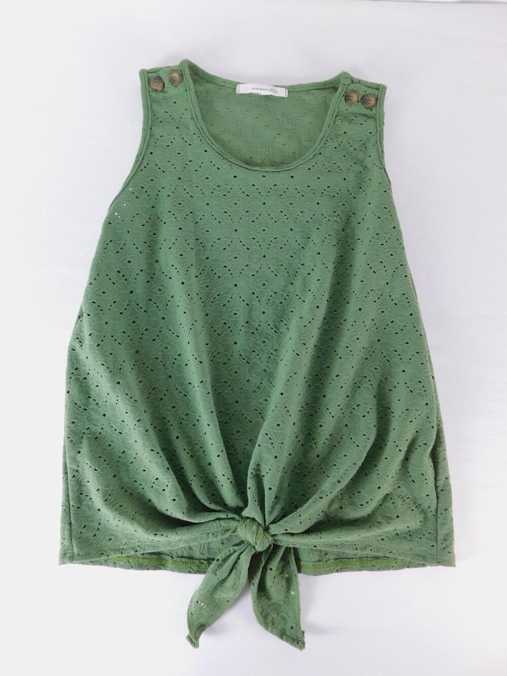 Unwritten Tank Top Womens Small Green Eyelet Tie Front Sleeveless Knit Button - Picture 4 of 7